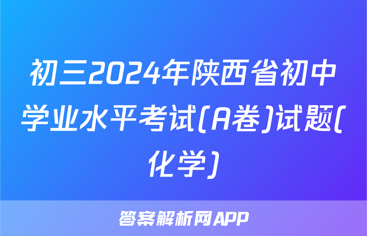 初三2024年陕西省初中学业水平考试(A卷)试题(化学)