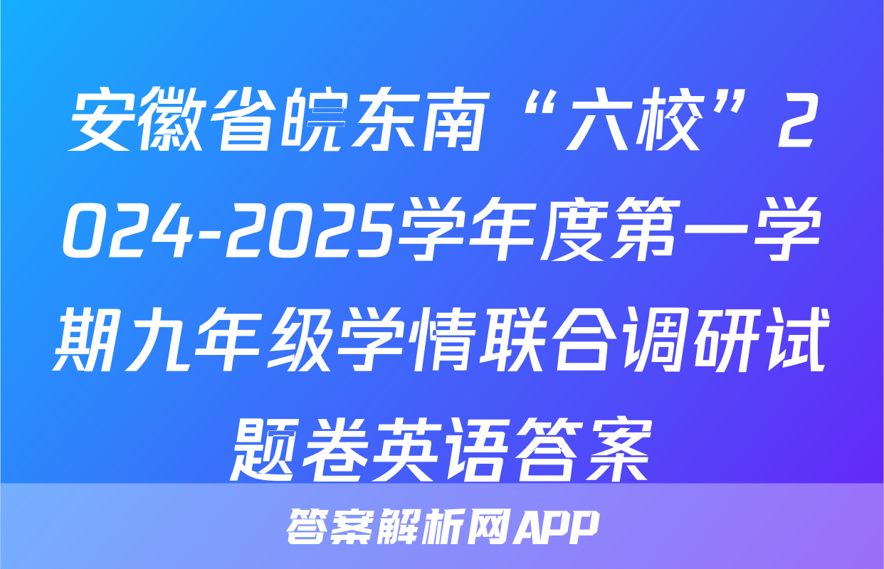 安徽省皖东南“六校”2024-2025学年度第一学期九年级学情联合调研试题卷英语答案