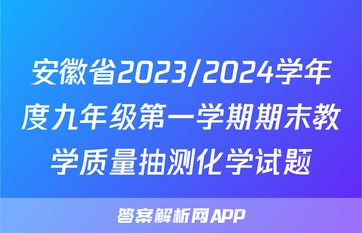 安徽省2023/2024学年度九年级第一学期期末教学质量抽测化学试题