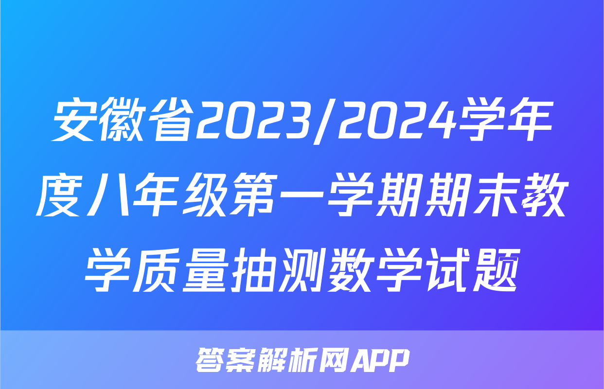 安徽省2023/2024学年度八年级第一学期期末教学质量抽测数学试题