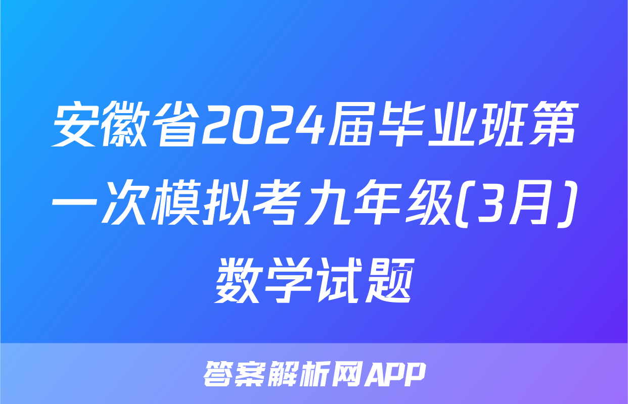 安徽省2024届毕业班第一次模拟考九年级(3月)数学试题