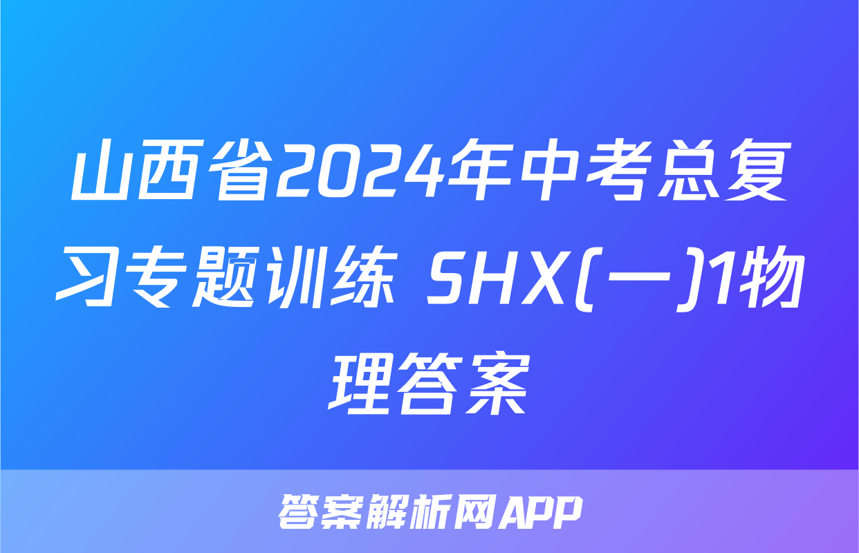 山西省2024年中考总复习专题训练 SHX(一)1物理答案