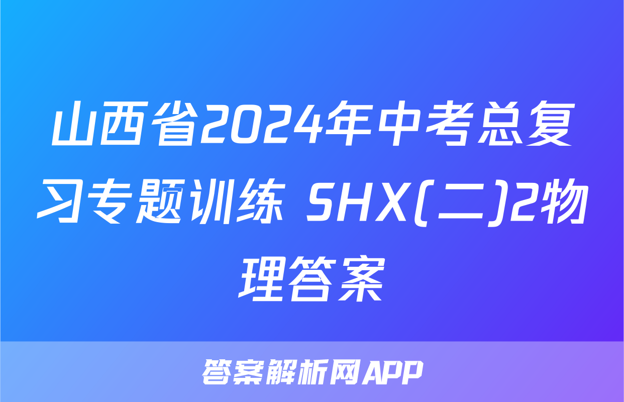 山西省2024年中考总复习专题训练 SHX(二)2物理答案
