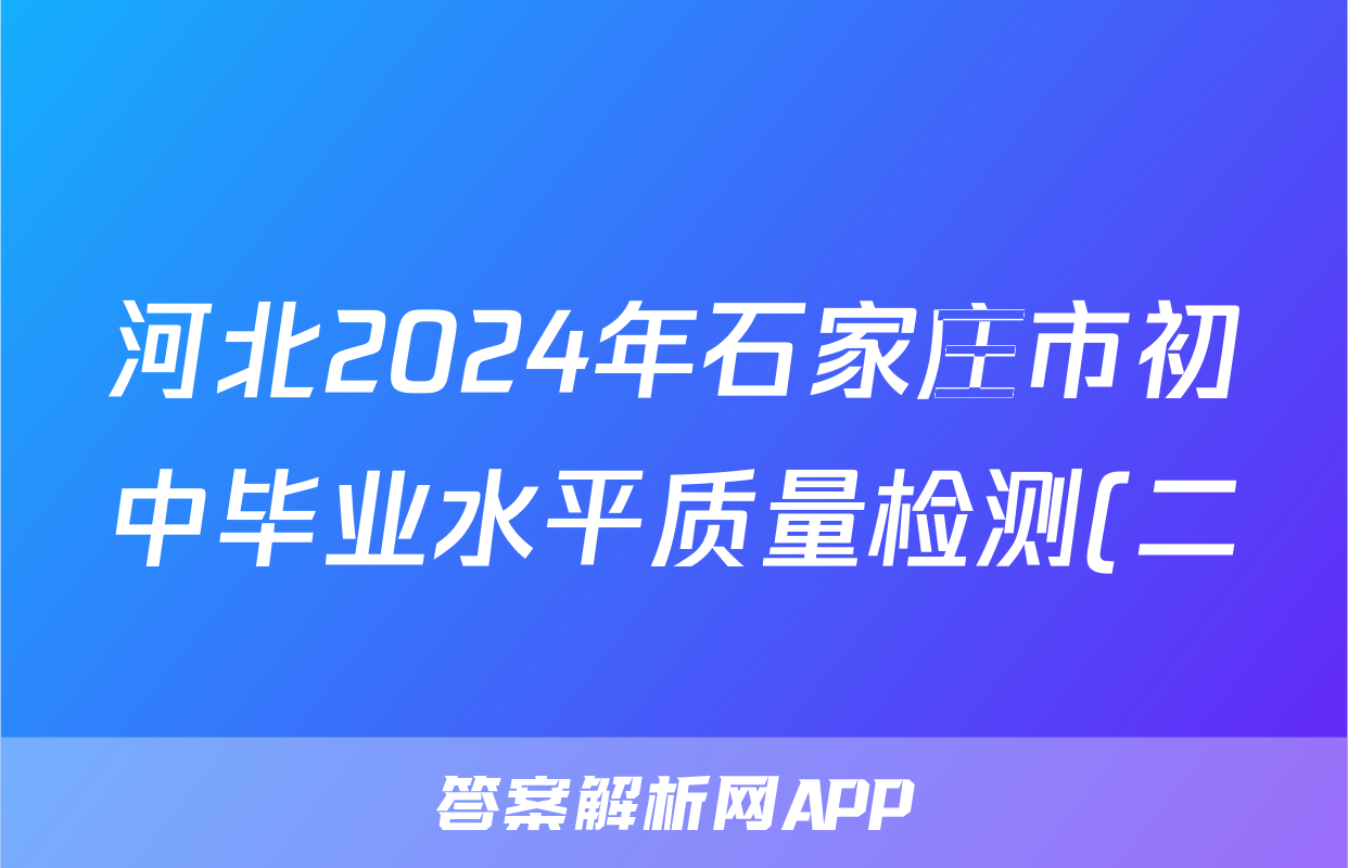 河北2024年石家庄市初中毕业水平质量检测(二)2试题(化学)