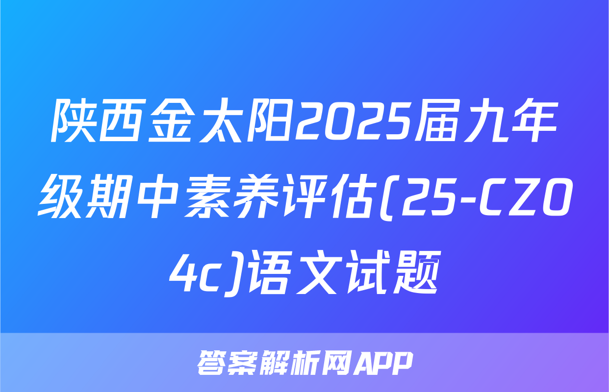 陕西金太阳2025届九年级期中素养评估(25-CZ04c)语文试题
