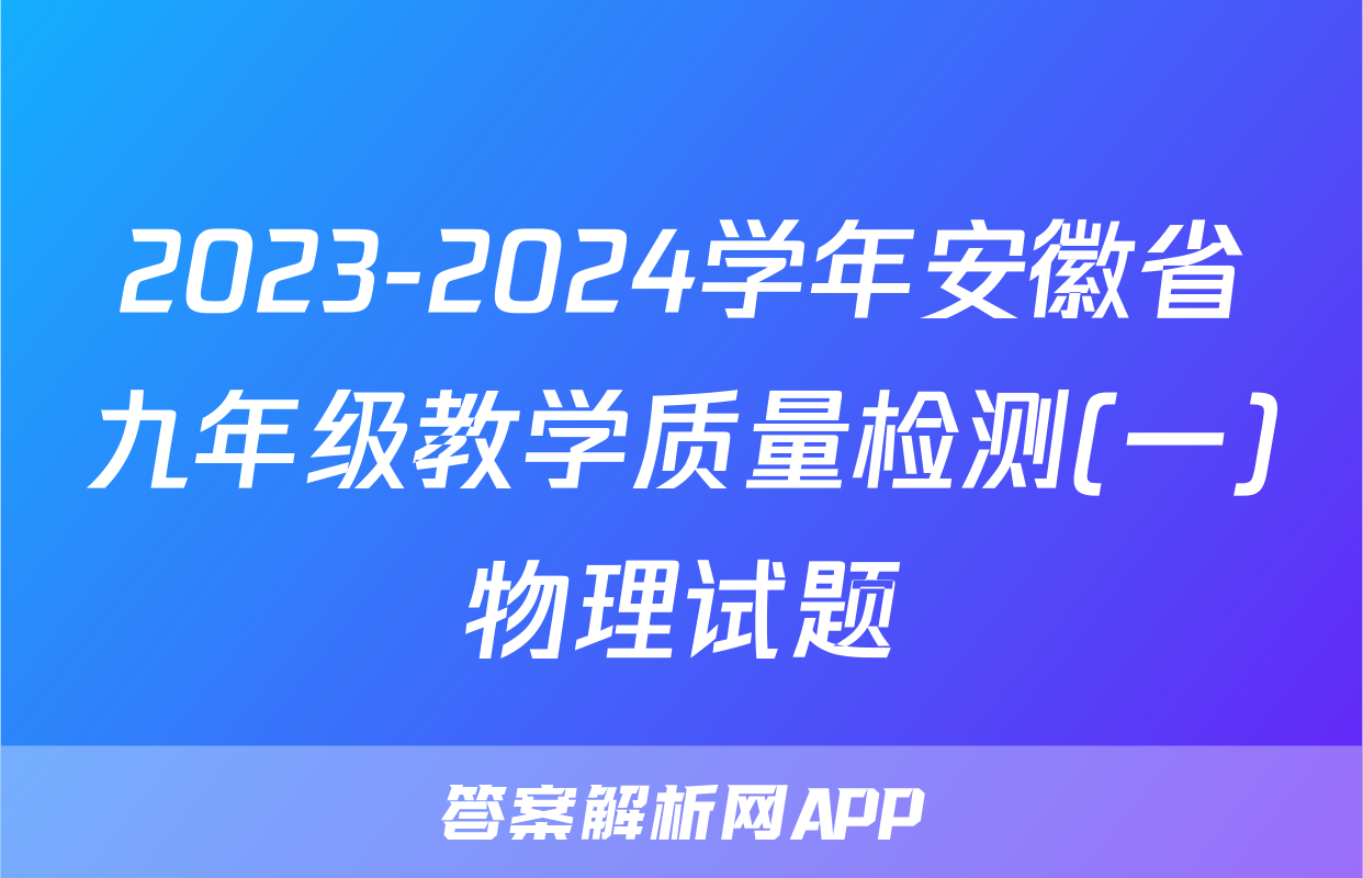 2023-2024学年安徽省九年级教学质量检测(一)物理试题