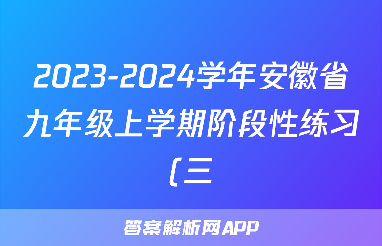 2023-2024学年安徽省九年级上学期阶段性练习(三)3物理(人教版)答案