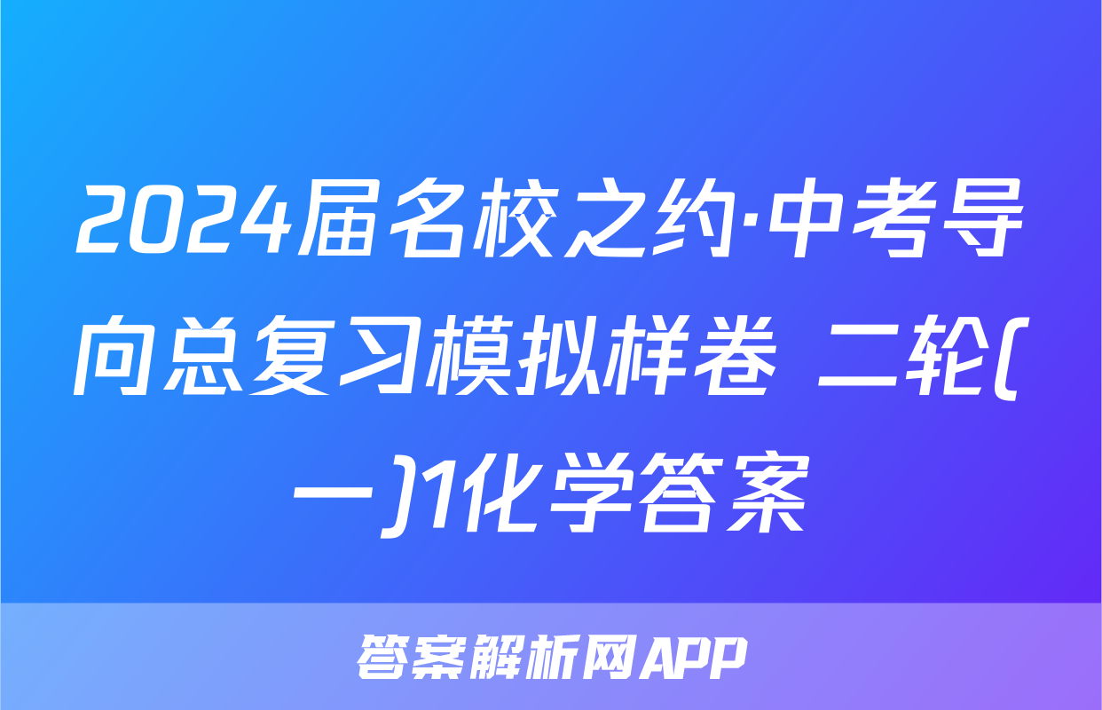 2024届名校之约·中考导向总复习模拟样卷 二轮(一)1化学答案