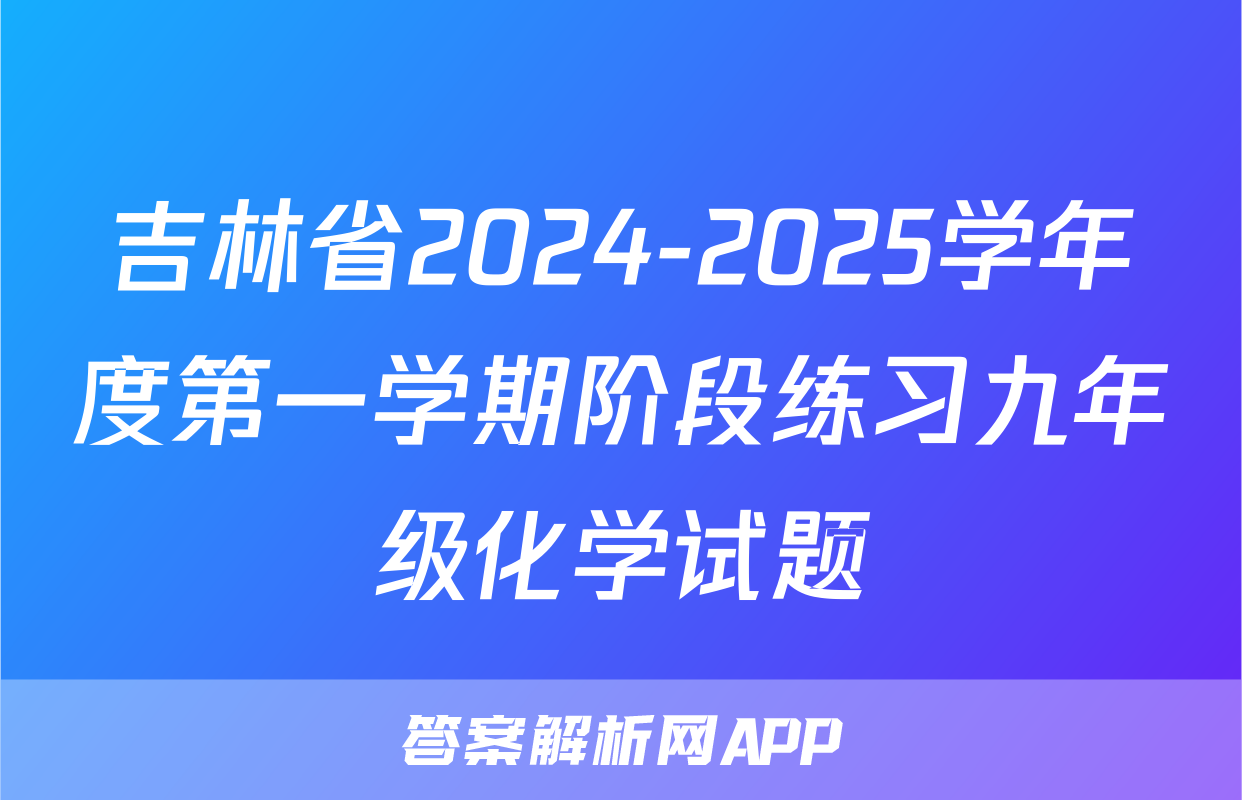 吉林省2024-2025学年度第一学期阶段练习九年级化学试题