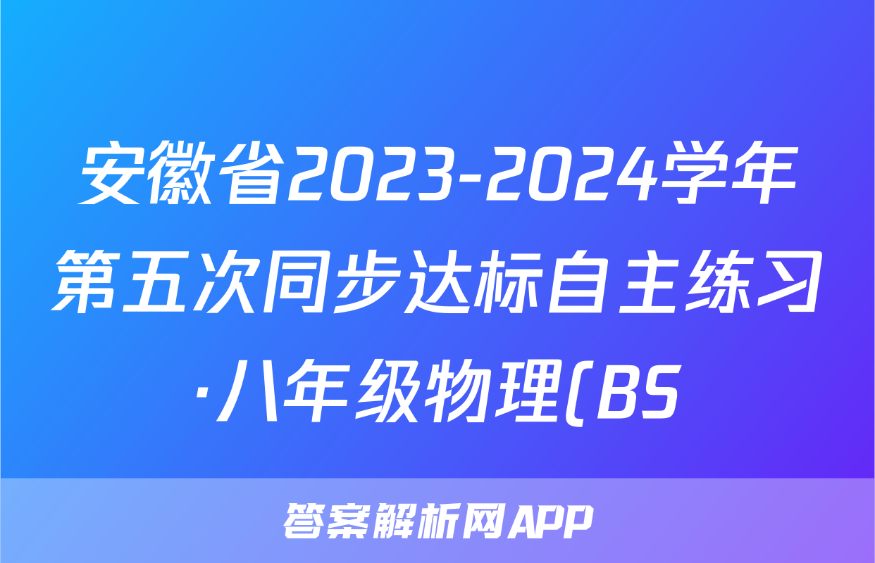 安徽省2023-2024学年第五次同步达标自主练习·八年级物理(BS)试题