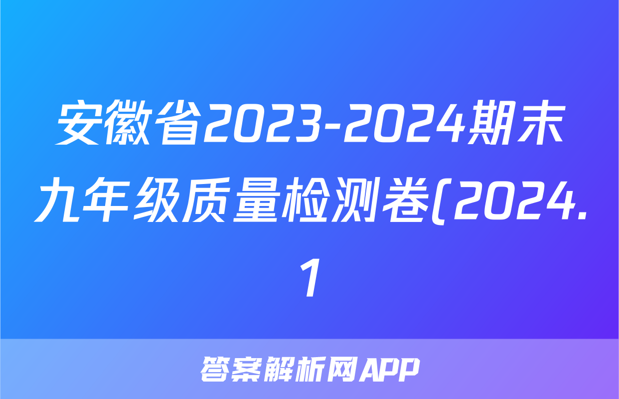 安徽省2023-2024期末九年级质量检测卷(2024.1)物理答案