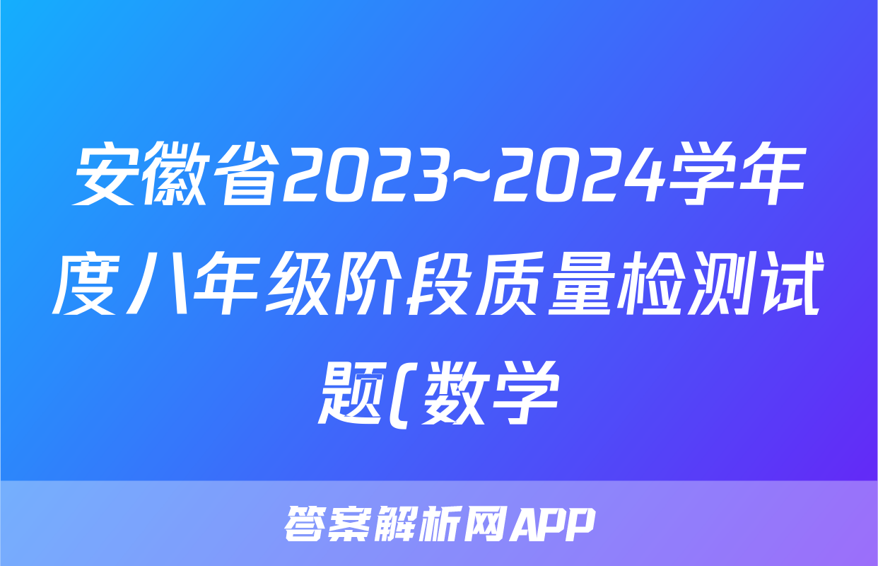 安徽省2023~2024学年度八年级阶段质量检测试题(数学)