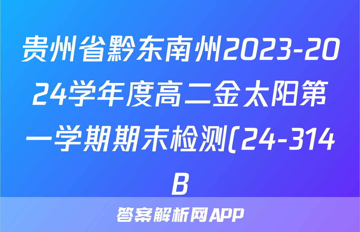 贵州省黔东南州2023-2024学年度高二金太阳第一学期期末检测(24-314B)物理试题